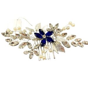 Bridal Hair Floral Comb | Prom Wedding  | Hair Accessories | Silver & Blue